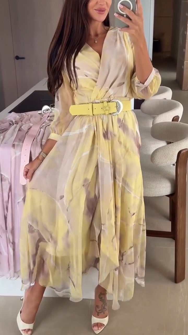 Women V-neck Printed Elegant Casual Dress