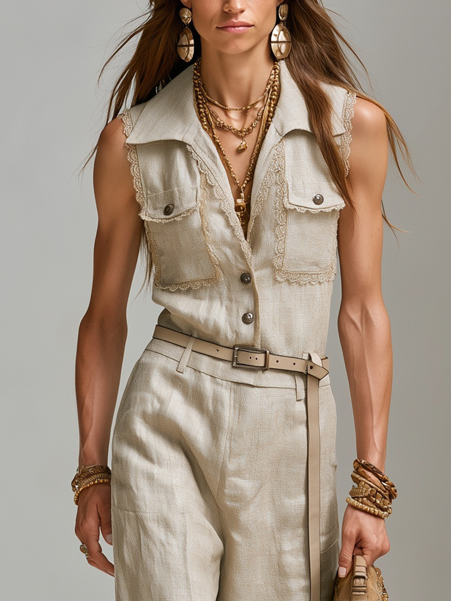 Natural Ivory Linen  Jumpsuit