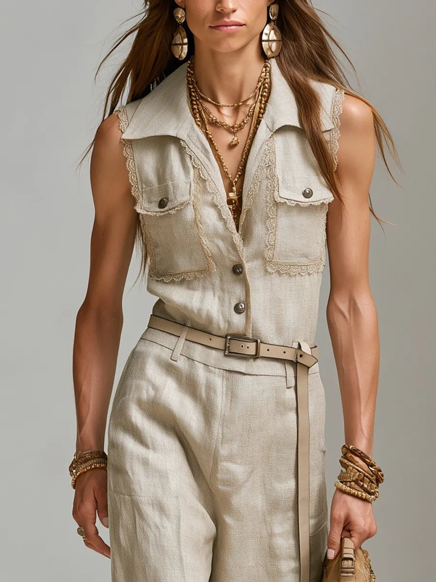 Natural Ivory Linen  Jumpsuit