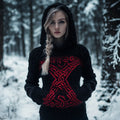 Women's Viking Celtic Text Totem Jacquard Contrast Color Hooded Sweater