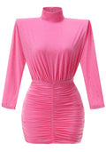 Long Sleeve Crystal Ruched Dress Pink