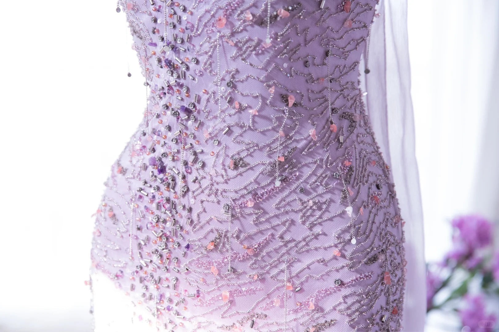 Lit Purple Elegant Romantic Exquisite Beaded Long Chiffon Ball Gown Evening Dress Birthday/Wedding Guest/Holiday Party Dress Prom Dress