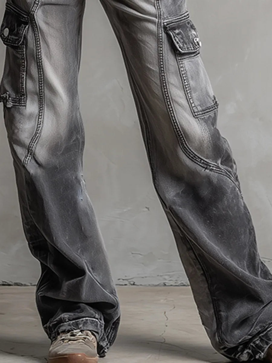Stylish & Versatile Cargo-Style Multi-Pocket Grey Jeans