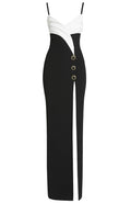 Pleated Bustier Maxi Dress Black White