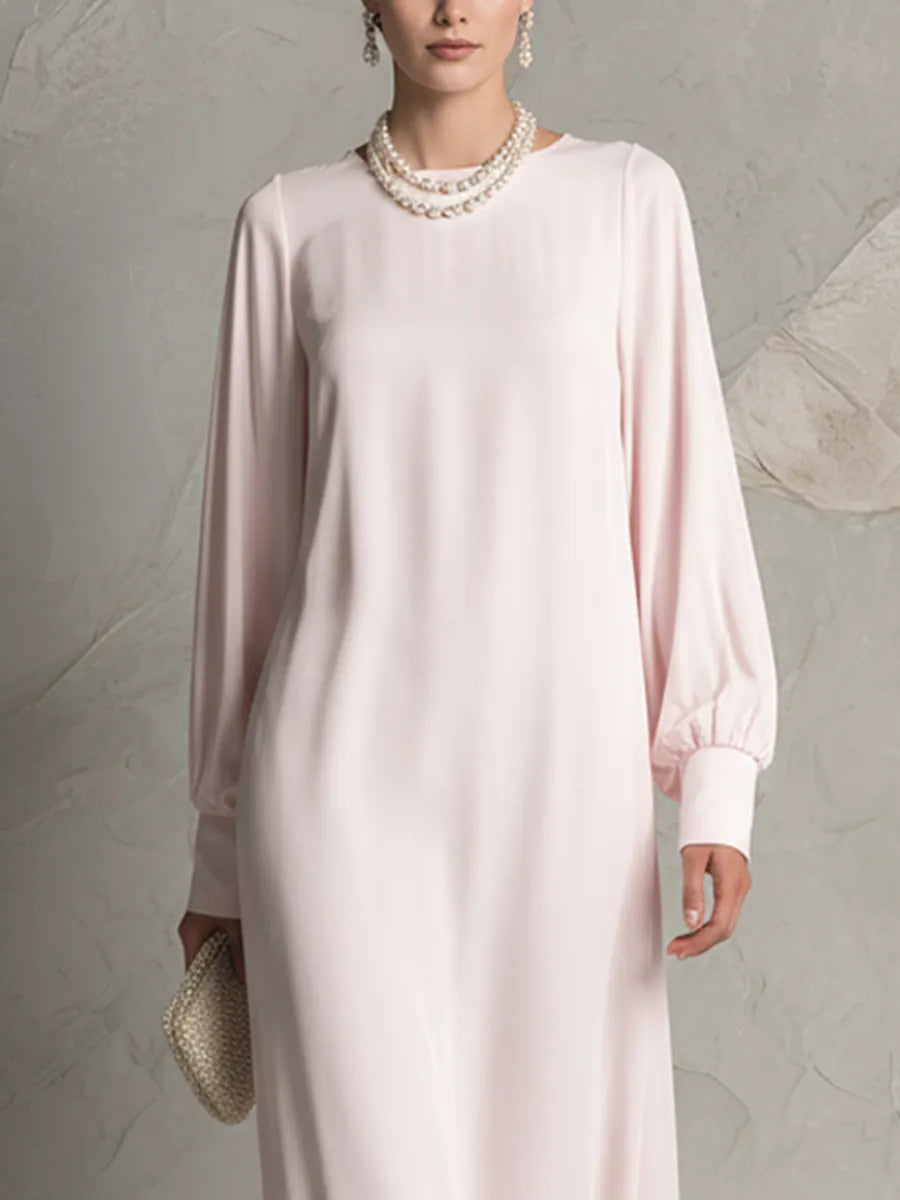 Women's Pale Pink Boat Neck Long Sleeve Open Back Maxi Dress MDZ0986C4BA