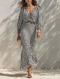 Women's Cotton-Linen Blend V-Neck Cropped Top & Ruffled Mermaid Midi Skirt Set MDZ0844G3ZRK