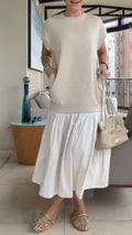 Beige Patchwork Fake Two-Piece Midi Dress