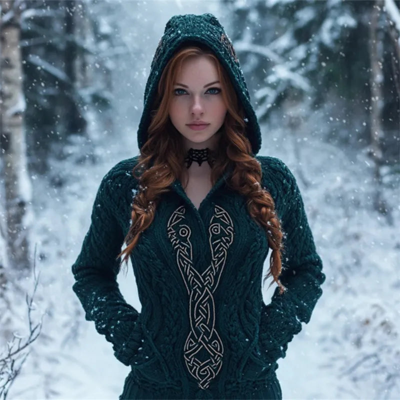Vintage Norse Celtic Cozy Chunky Hooded Sweater