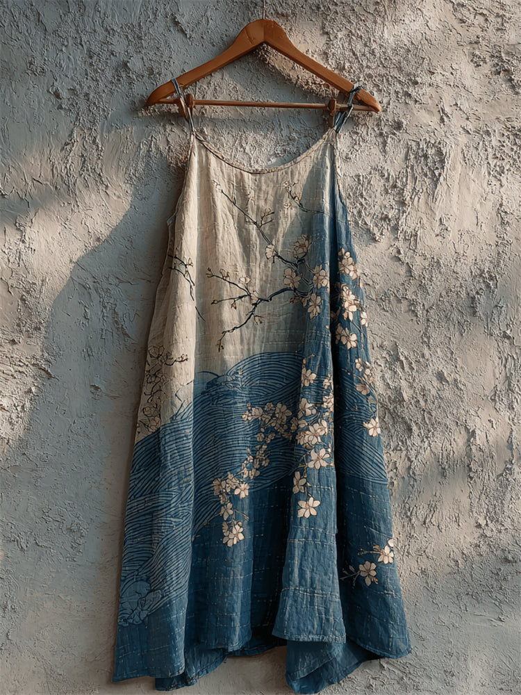 Almond Blossom Sea Waves Japanese Gradient Linen Cami Dress