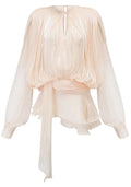 Long Sleeve Draped Ruffle Two Piece Dress Ivory