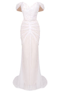 Bardot Sequin Draped Maxi Dress White
