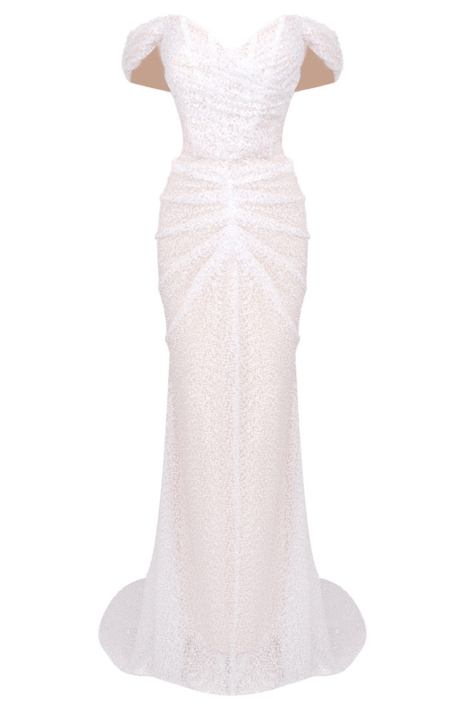 Bardot Sequin Draped Maxi Dress White