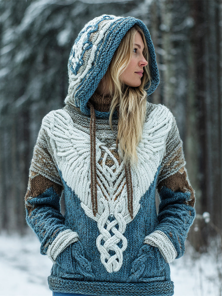 Viking Goddess Wings Women's Knit Hooded Sweater