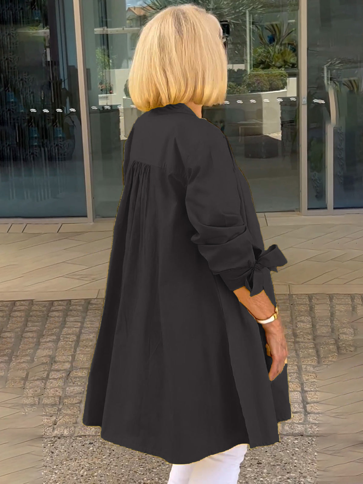 Solid Color Long Cotton Shirt Jackets Women Swing Jacket Shap Flattering Gathered Yolk At The Back