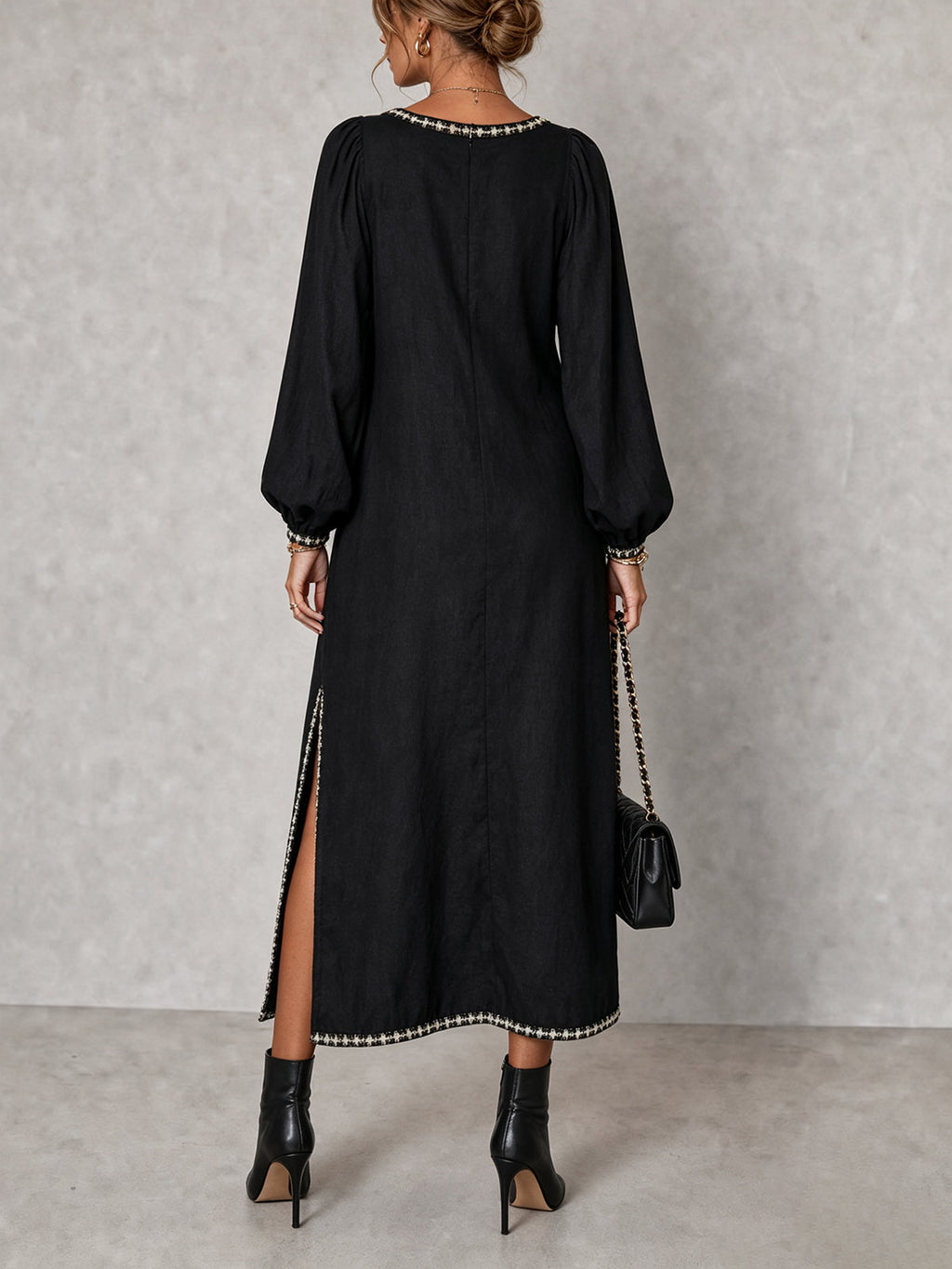 Black Square Neck Trim Pocket Maxi Dress