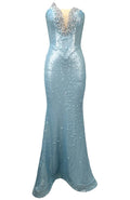 Strapless Crystal Sequin Maxi Dress Light Blue