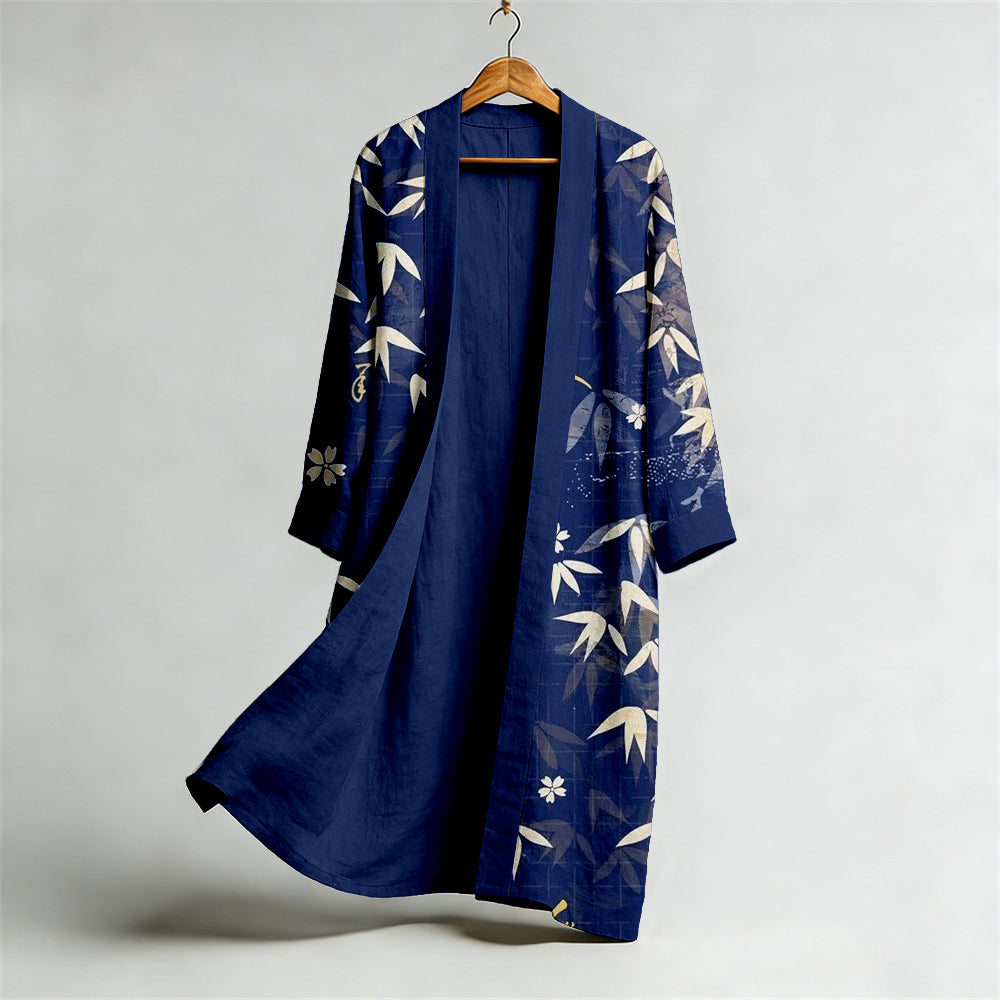 Vintage Japanese Bamboo Art Flowy Linen Long Kimono