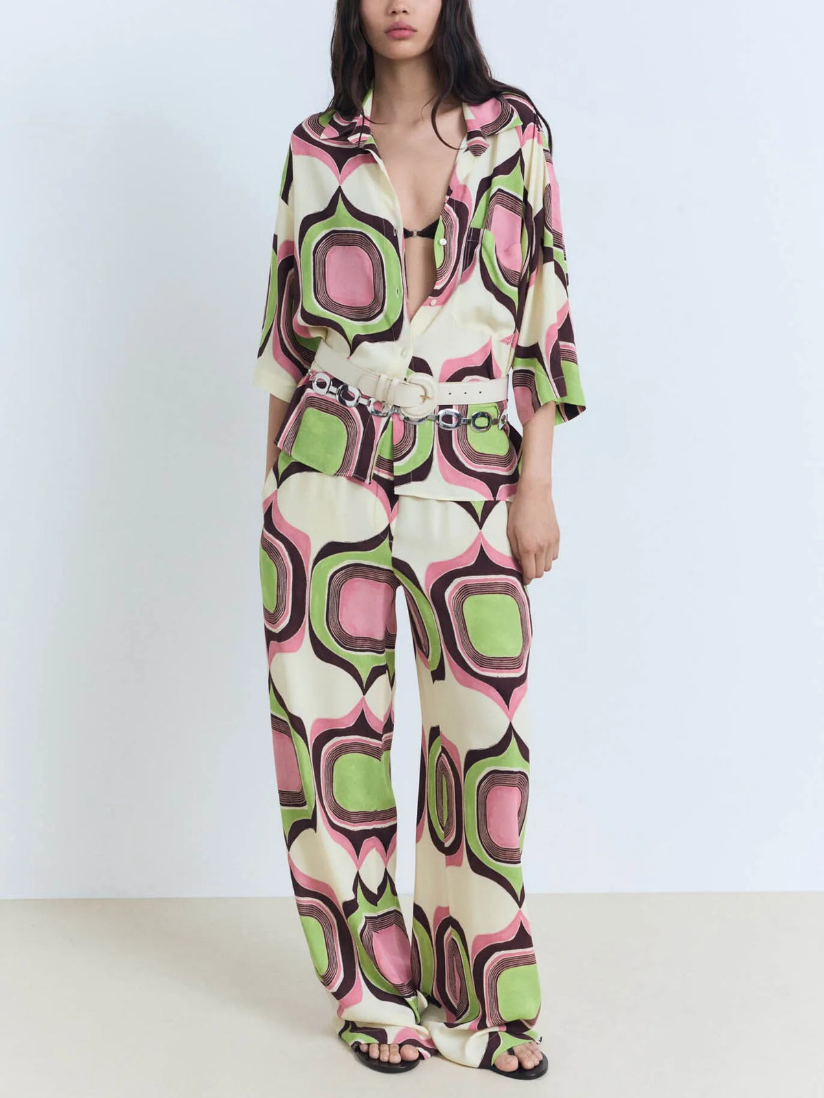 Unique Painted Geometric Print Wide-leg Pants