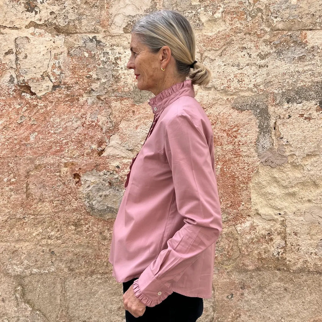 ApuntoB Blouse 38 – Italian Cotton Micro-Pleated Stand Collar Popover Blouse