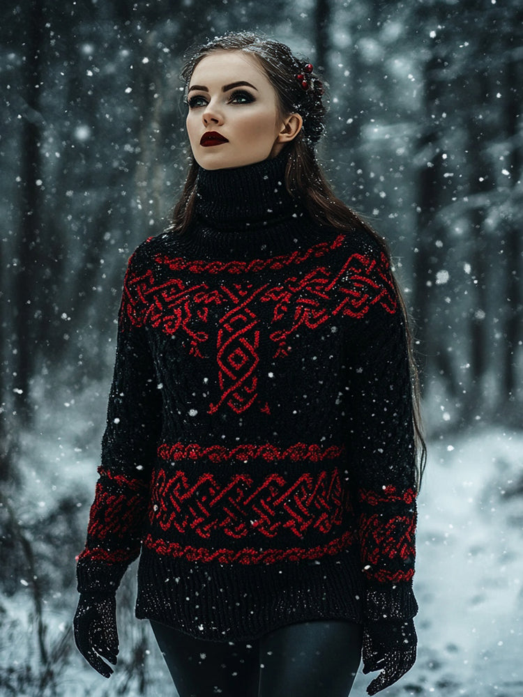 Viking Pattern Cozy Turtleneck Knit Sweater