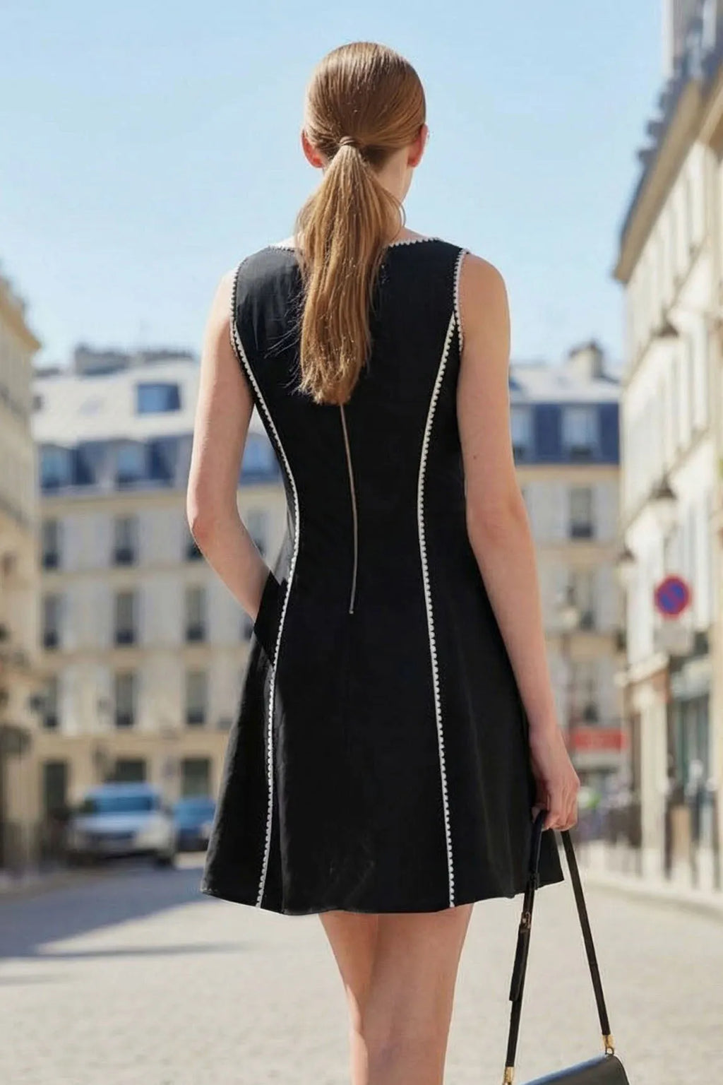 BLANKET STITCH SLEEVELESS MINI DRESS