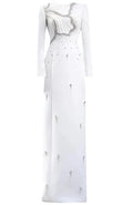 Long Sleeve Crystal Maxi Dress White