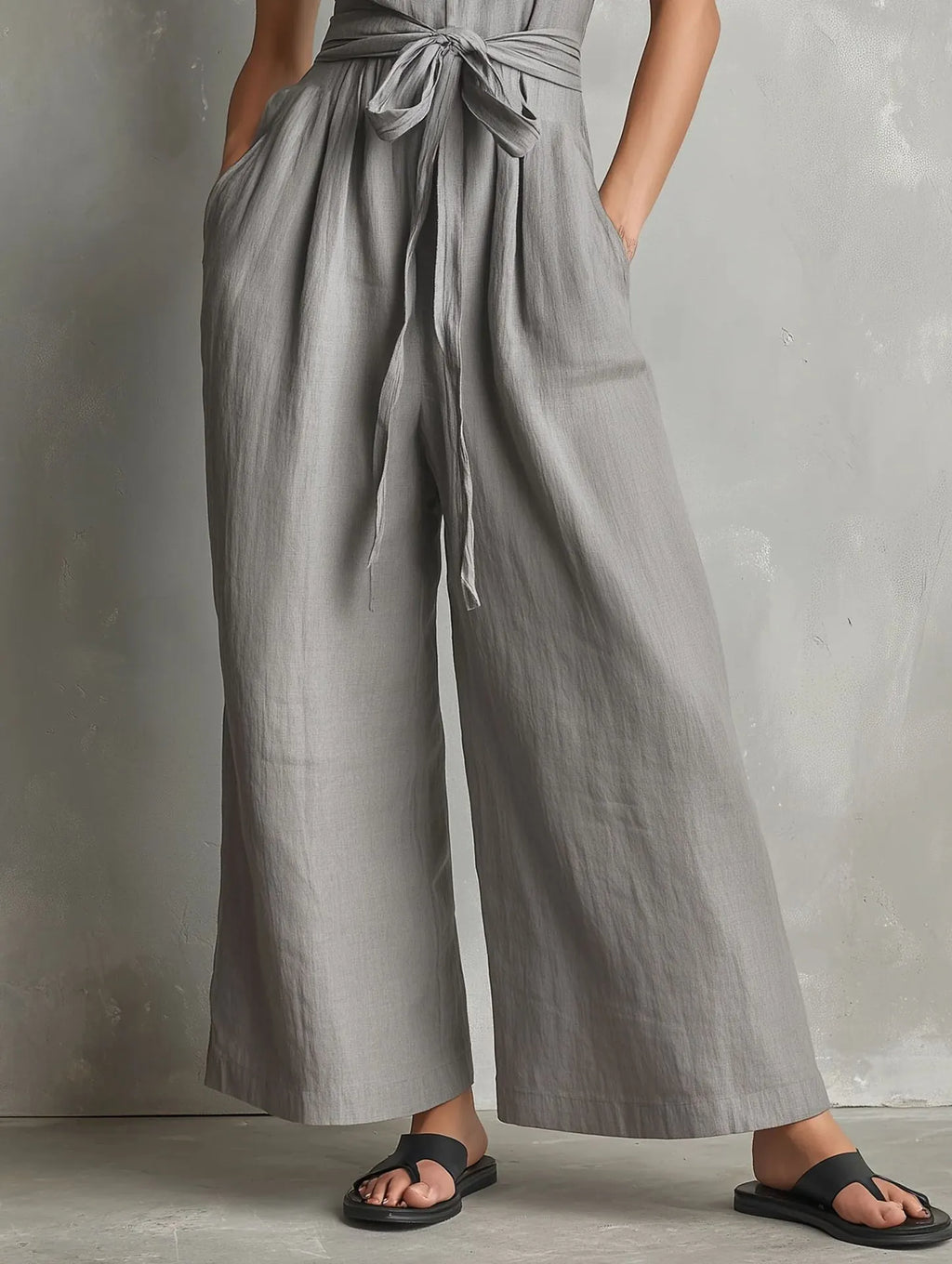 Momocco Elegant Waist-Knot Jumpsuit - Sleeveless Wide-Leg One-Piece Quiet Luxury Set