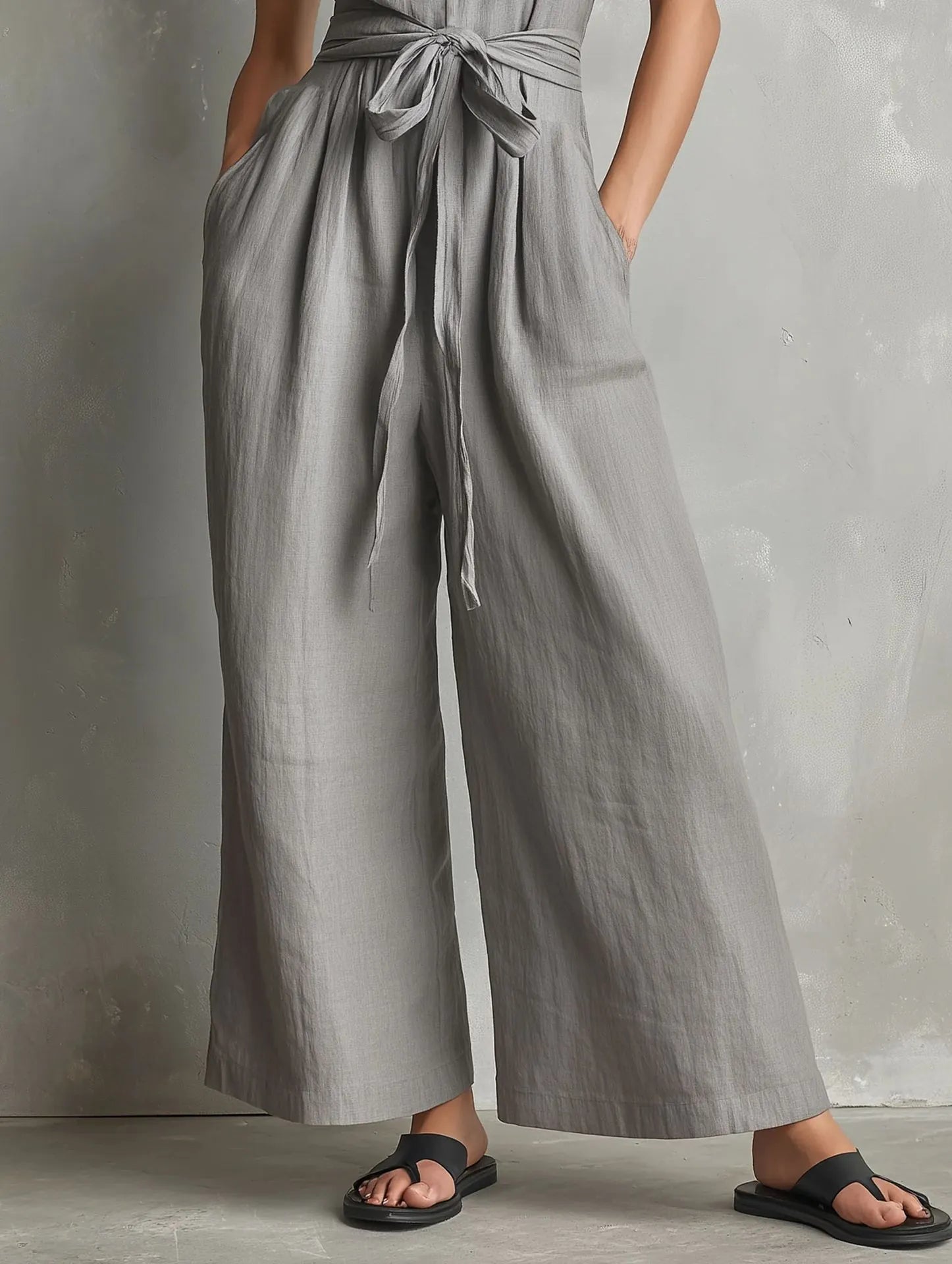 Momocco Elegant Waist-Knot Jumpsuit - Sleeveless Wide-Leg One-Piece Quiet Luxury Set