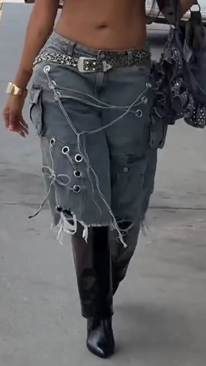 Women Hollowed Out Casual Jeans