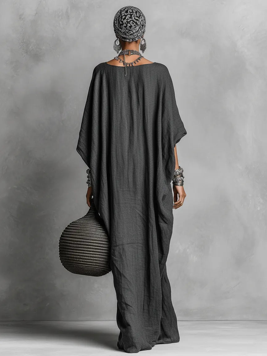 Women's Loose Cotton And Linen Batwing Sleeve Maxi Dress