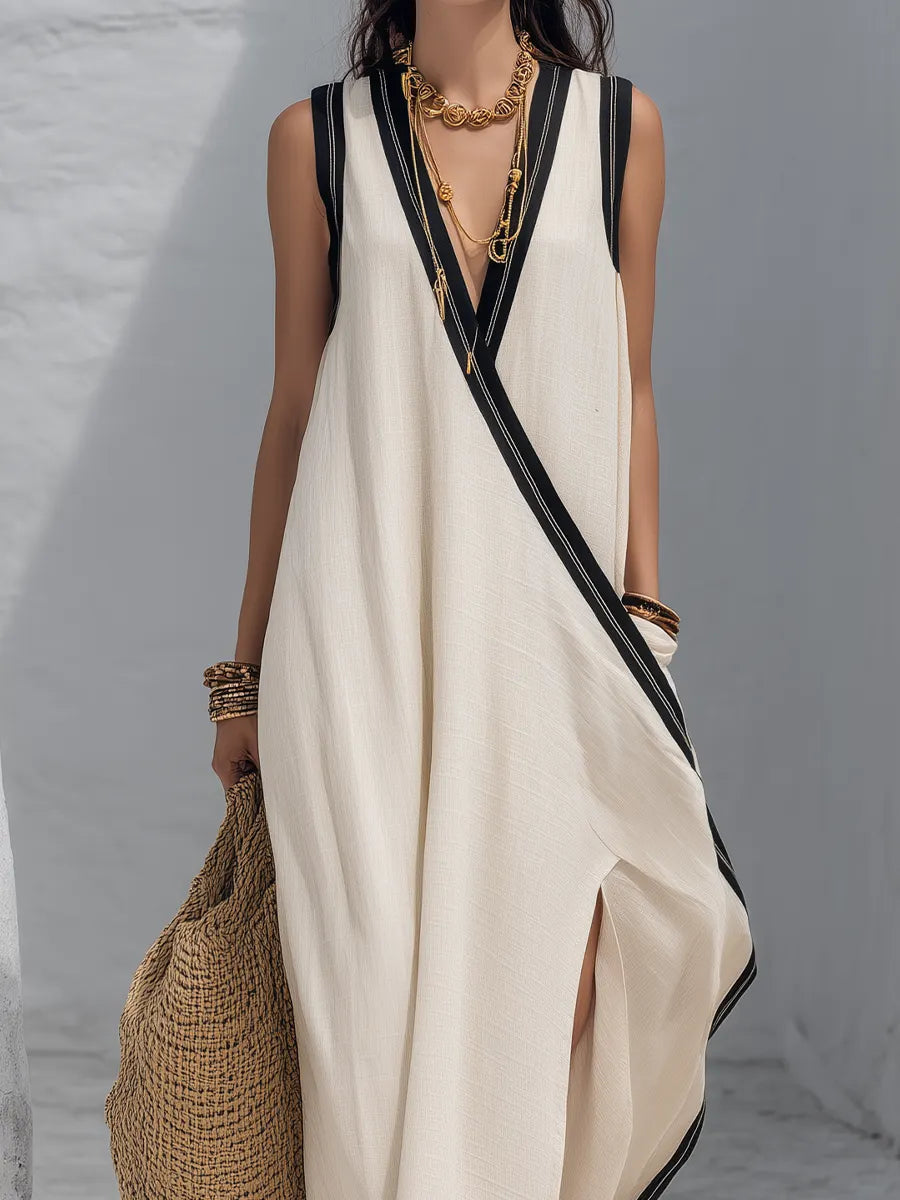 Vacation-to-Beach Side Slit Flowy Cover-Up Maxi Dress