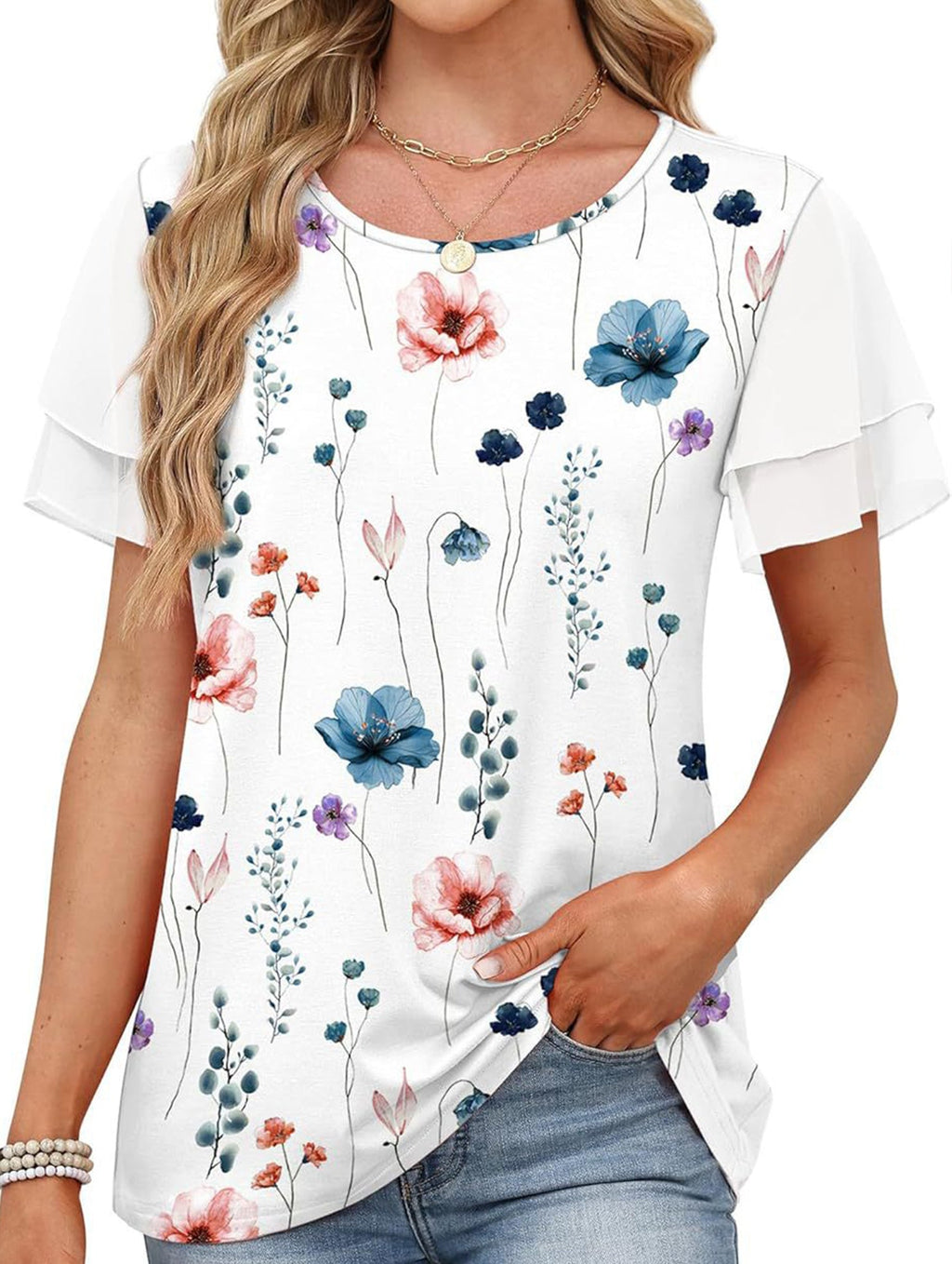Crewneck Print Double Sleeve Tee_CWTTS00917