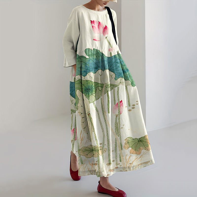 Japanese Lotus Pattern Women's Dress
