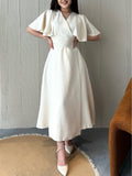 V-neck ruffled sleeve layered waist dress