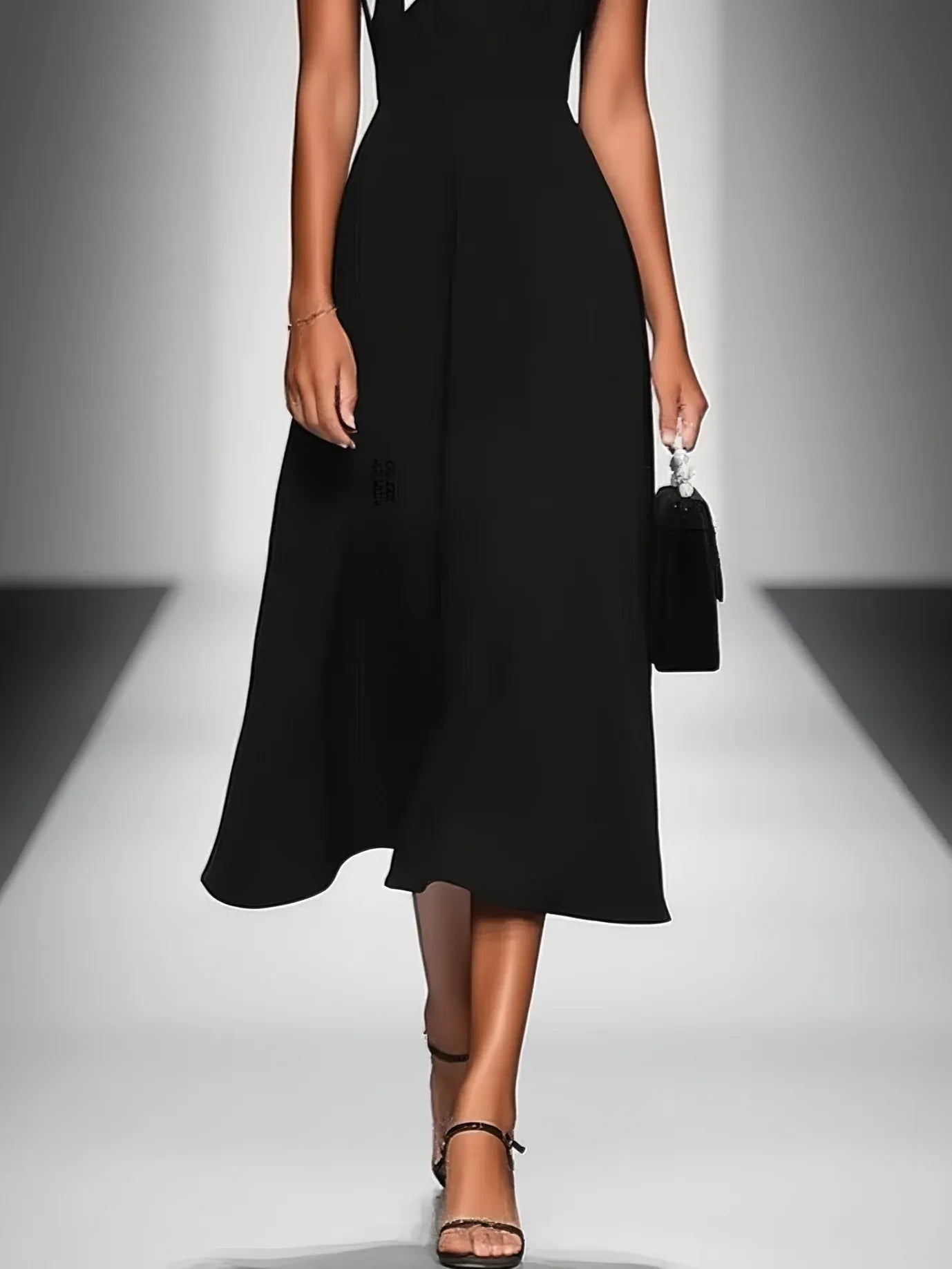 Women's Colorblock Square Neck Cap Shoulder Sleeve Waist Midi Dress MDA2447F4Y