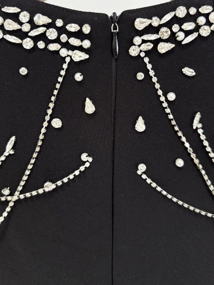 Long Sleeve Embellished Shoulders Maxi Dress Black