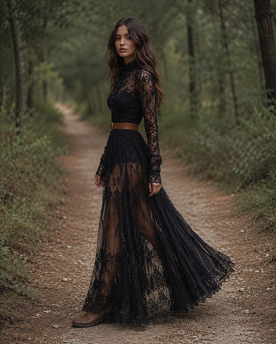 Black Sheer Lace Layered Maxi Dress