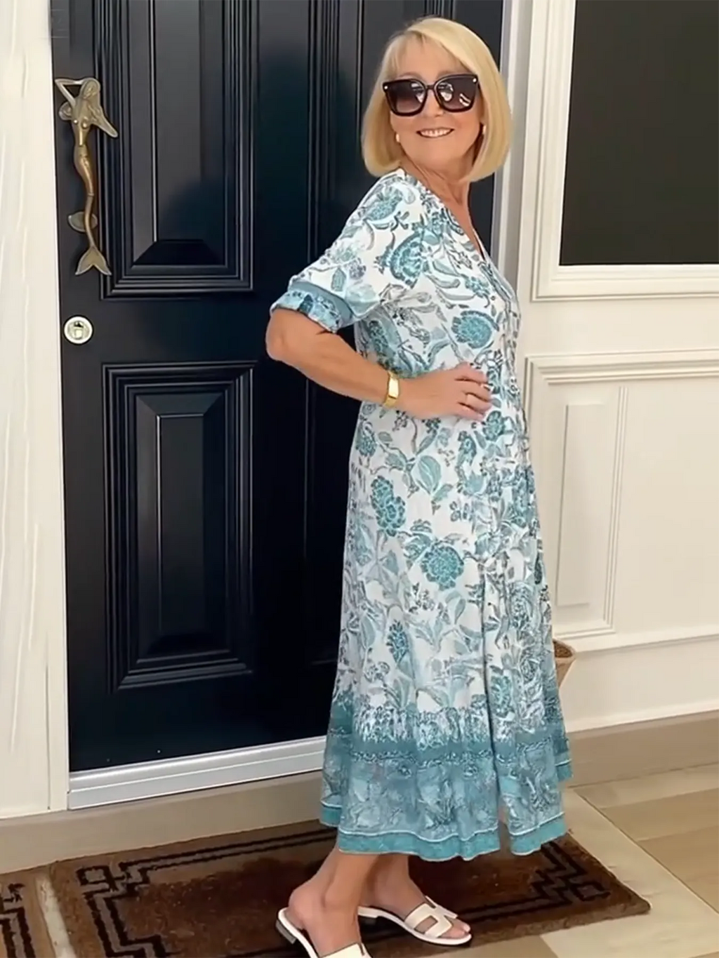 Boho Deep V Half Sleeve Dress Loose Floral Skirt Vacation Dress