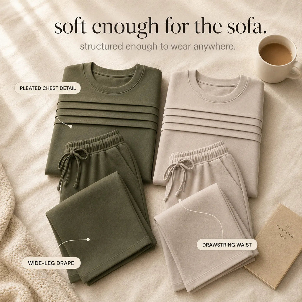 Lounara – Soft-Stretch Lounge Set with Wide-Leg Pants and Pockets