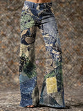 Ethnicity Texture Patchwork Dragonfly Women's Print Casual Wide Leg Pants