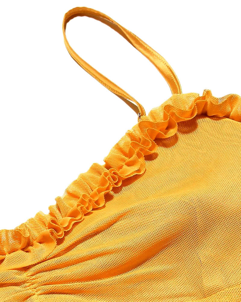 Ruffle Detail Ruched Maxi Dress Yellow