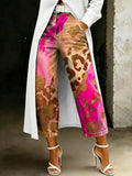 Women's Fashion Color Blocking Shimmering Leopard Print Artistic Print Relaxed-fit Wide-leg Jeans