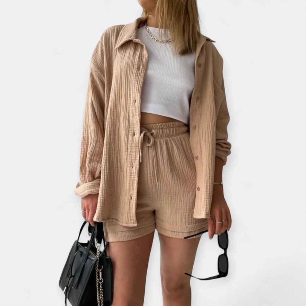 Two-Tone Summer Top and Shorts Set