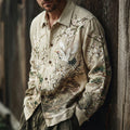 Men's Japanese Flower And Crane Embroidery Art Print Long Sleeve Shirt