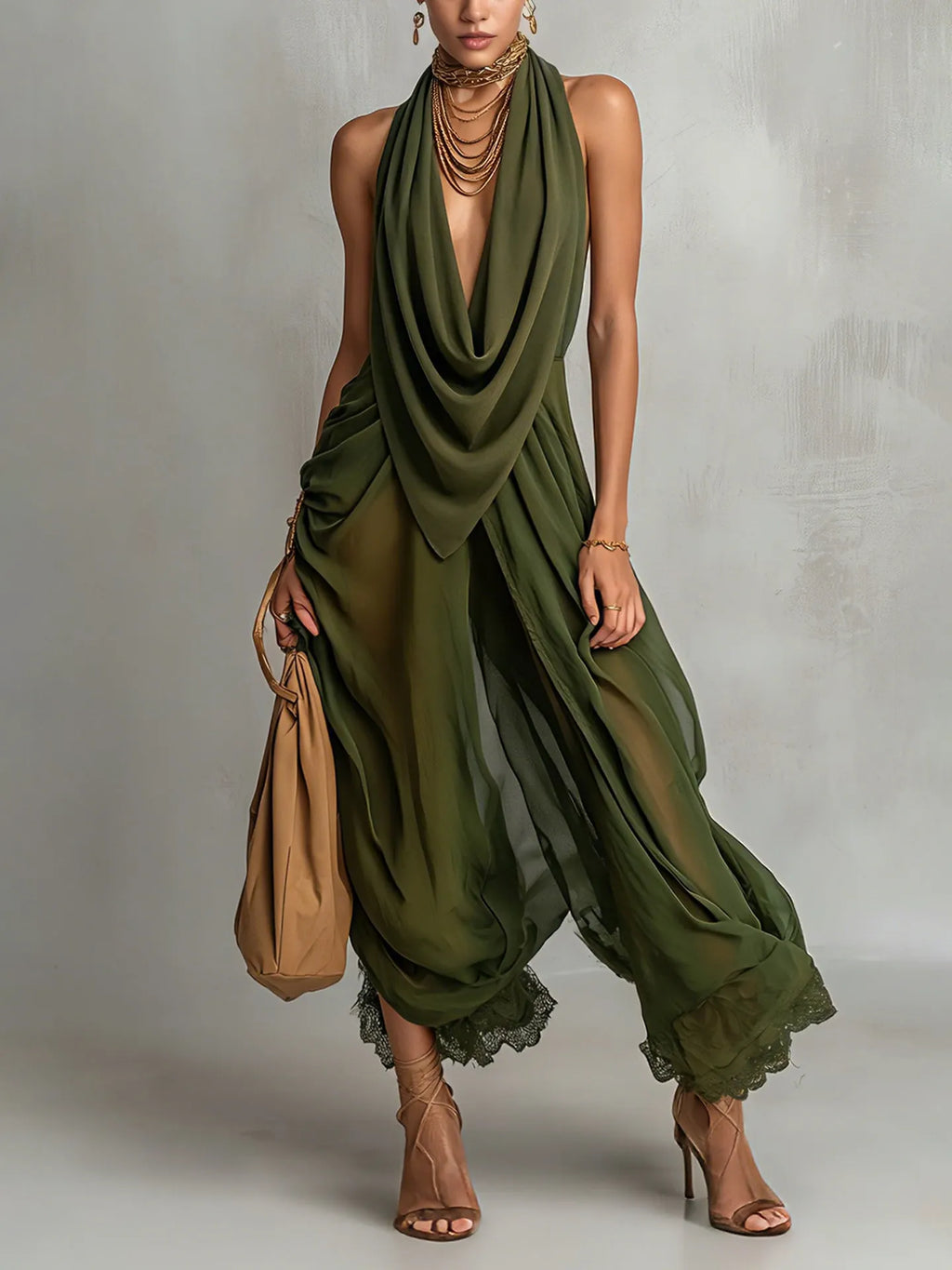 Emerald Drape Chiffon Culotte Jumpsuit