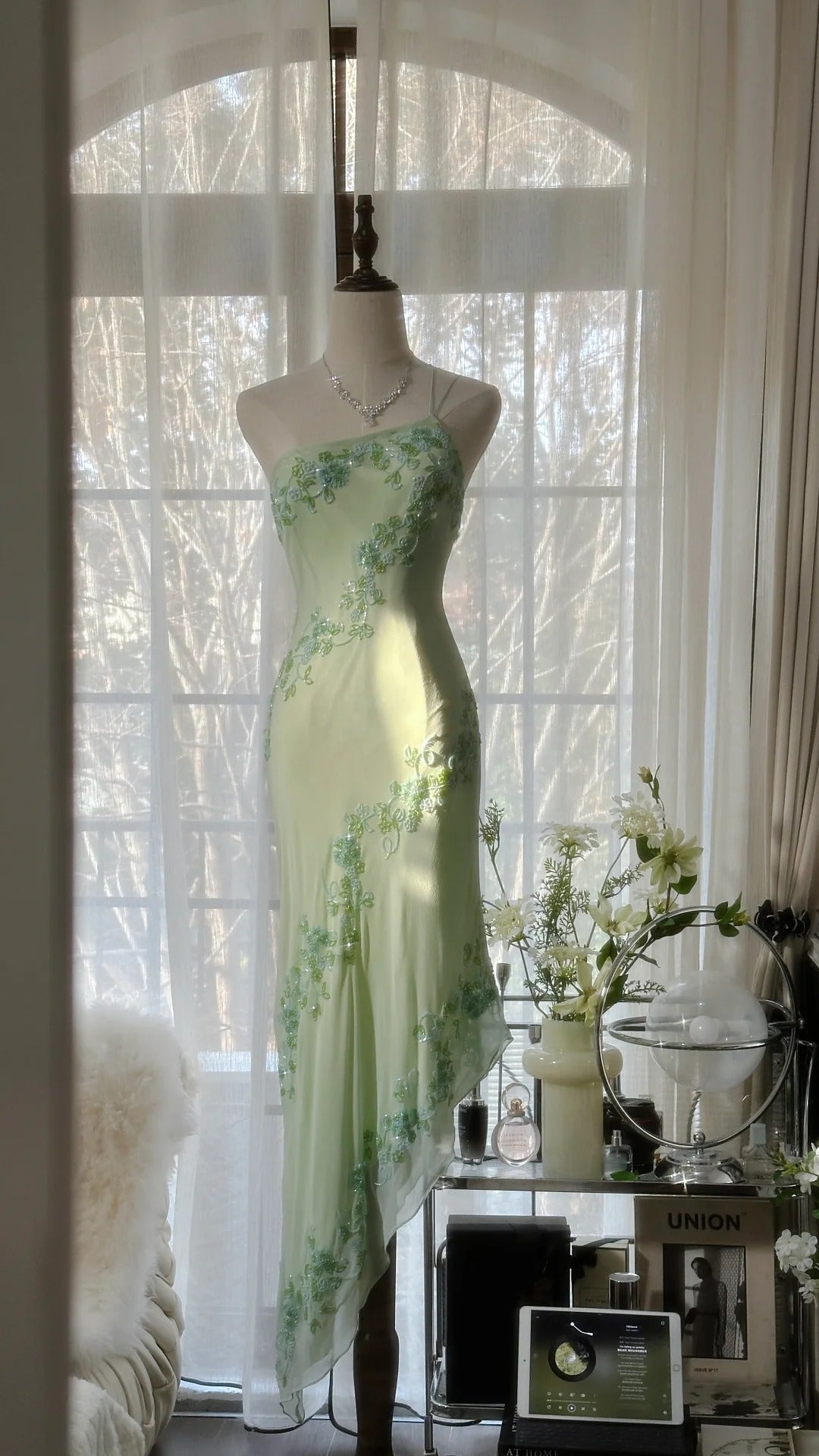 Vintage Evening Dresses, Sleeveless Green Party Gowns  25520