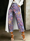 Women's Fashion Starfish Shell Artistic Print Relaxed-fit Wide-leg Jeans