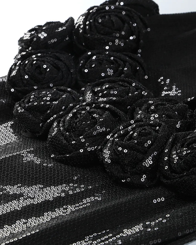Strapless Floral Sequin Maxi Dress Black