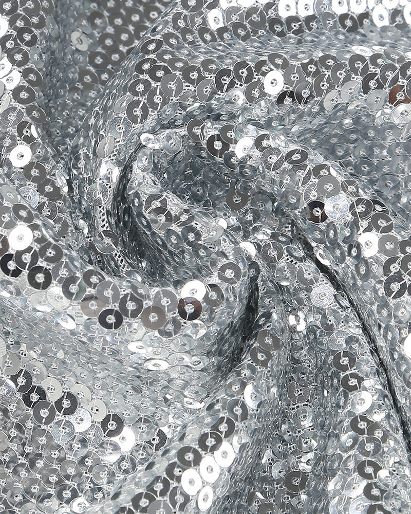 Halter Ruffle Detail Sequin Maxi Dress Silver