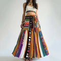 Bohemian Colorful Geometric Art Art Linen Blend Skirt 42b7